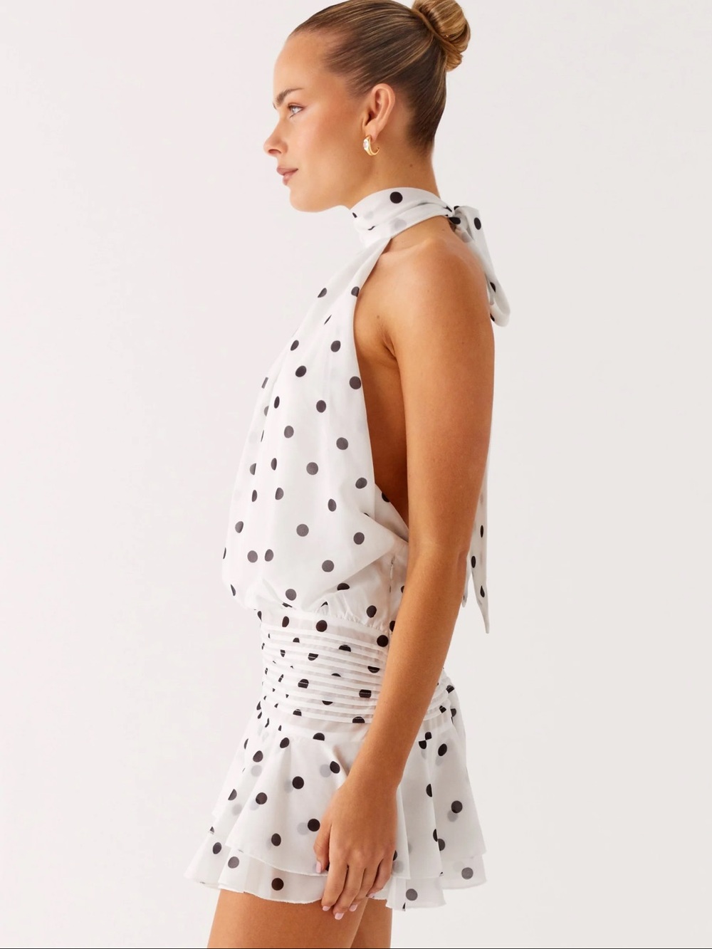 Peppermayo White Polka Dot Halter Mini Dress - Picture 2 of 12